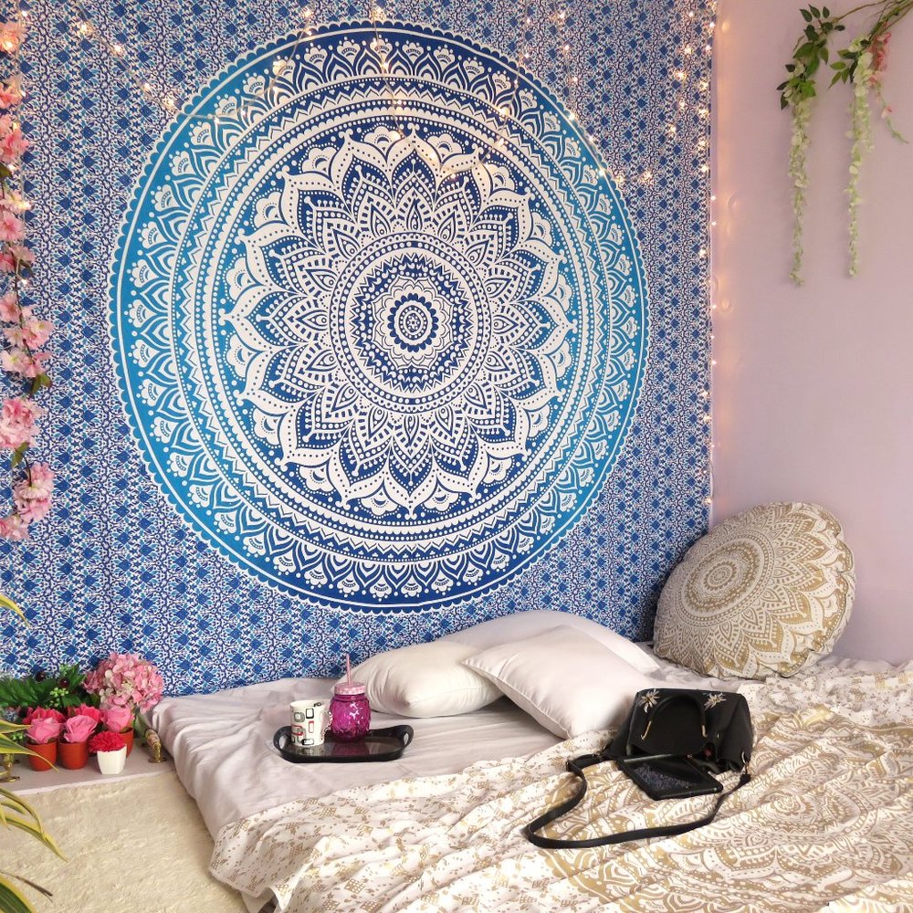 Tapetry Boho Mandala Blue Queen Blanket Tapestries